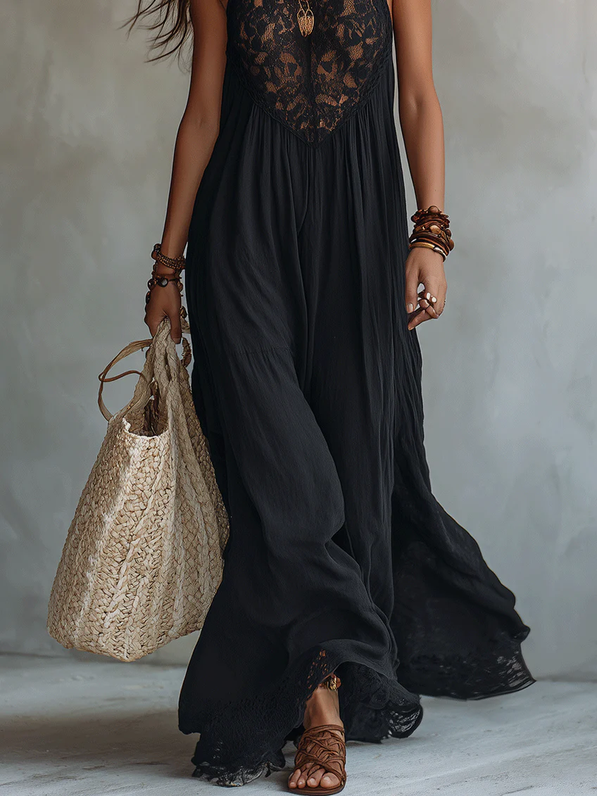 Filomena™ | Vestido Largo Halter con Encaje