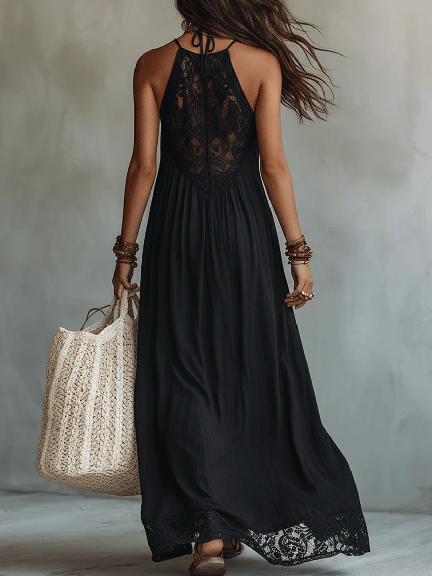 Filomena™ | Vestido Largo Halter con Encaje