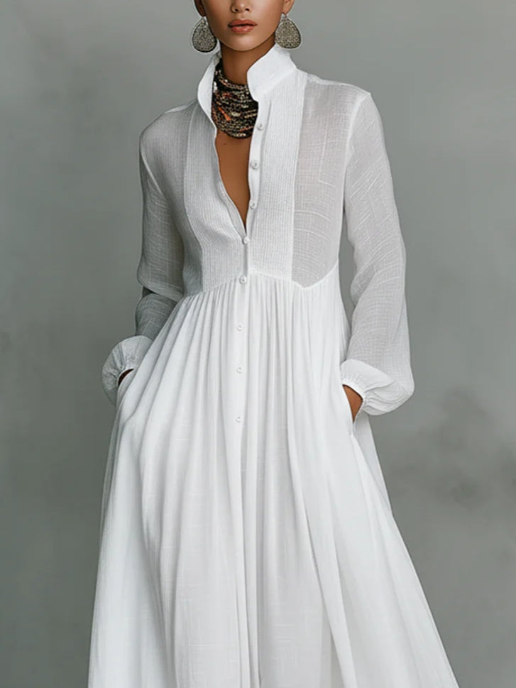 Leonor™ | Vestido Largo Minimalista con Cuello Alto