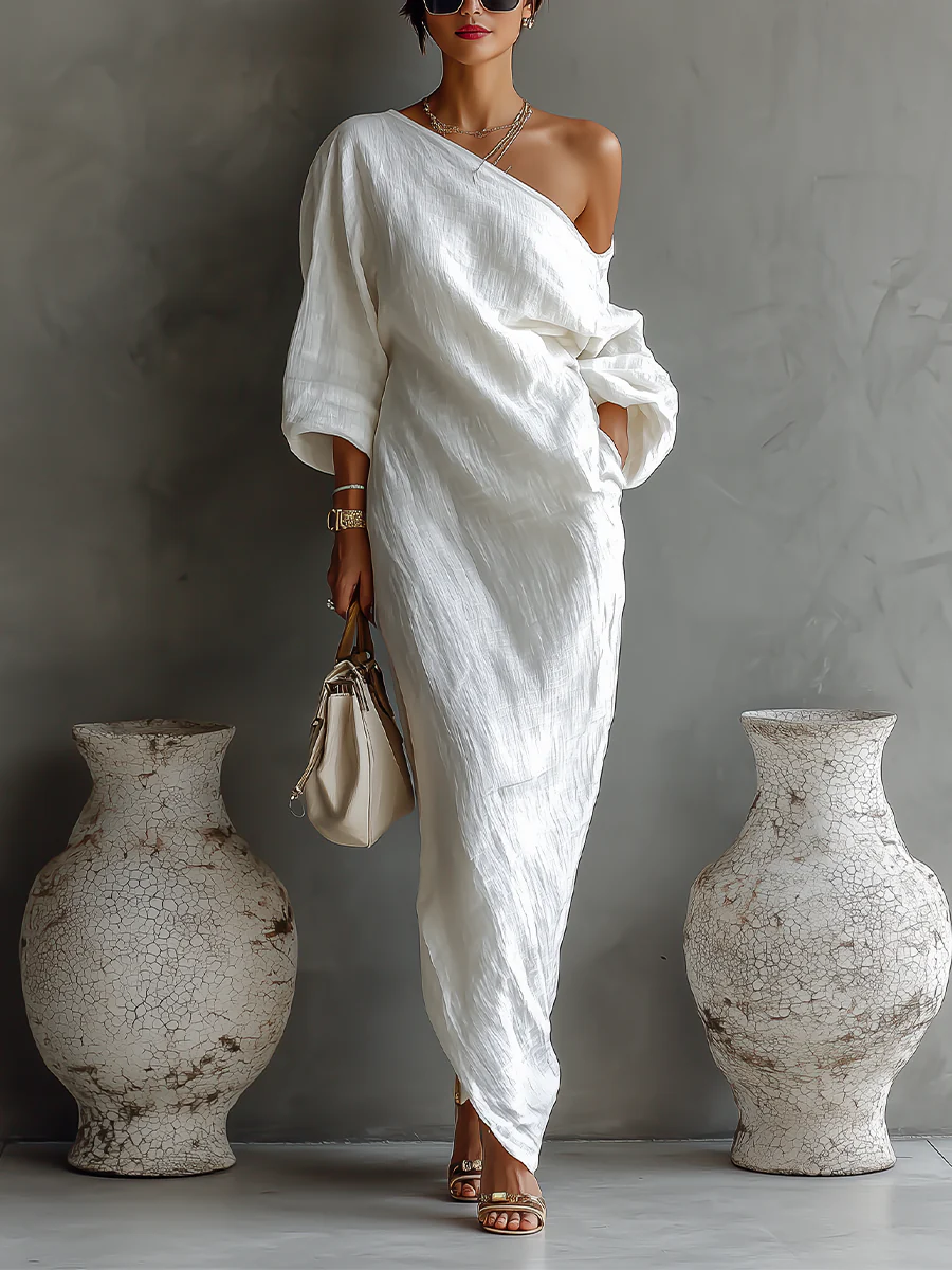 Elisa™ | Vestido Largo Asimétrico Blanco