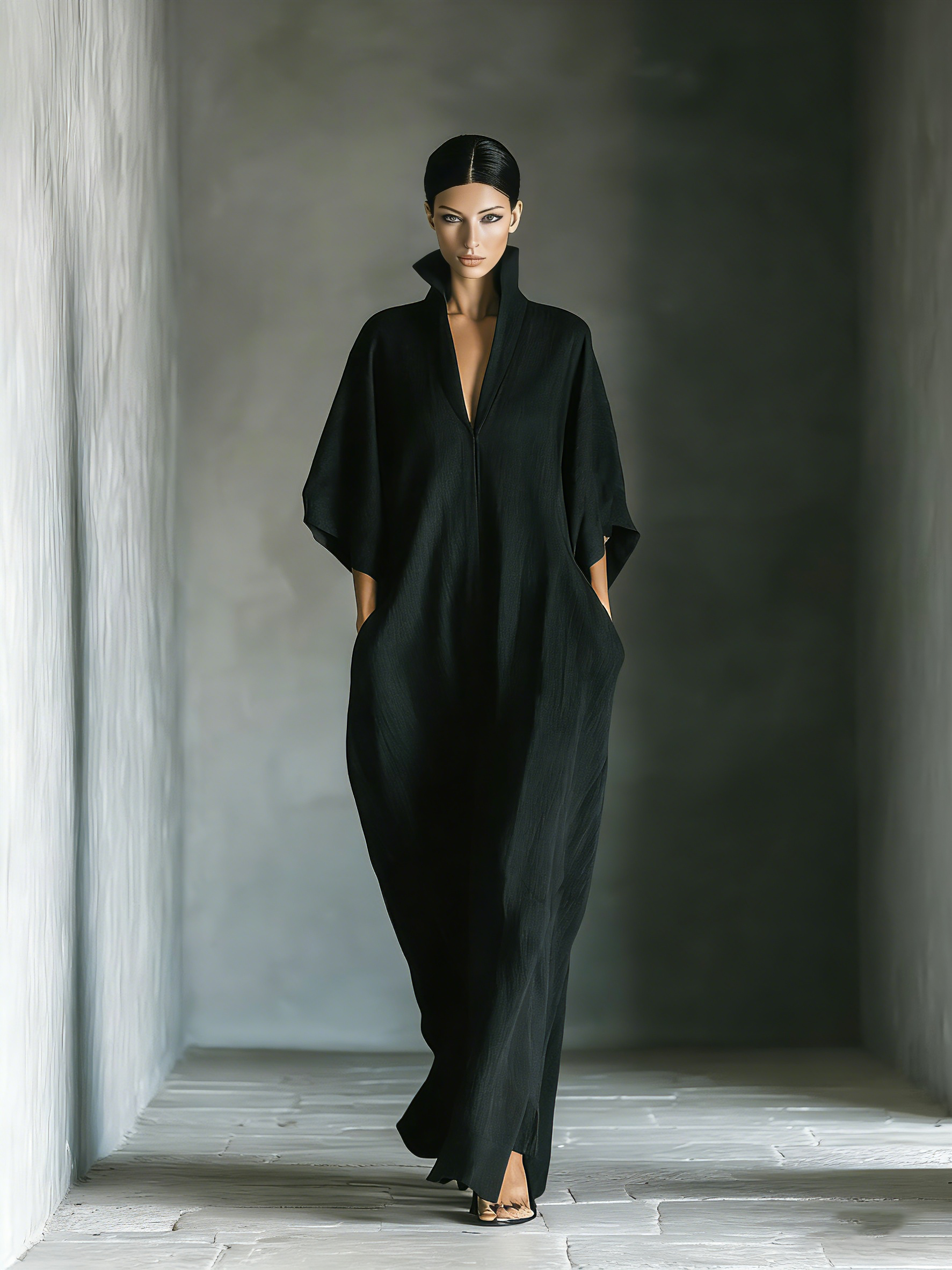 Constanza™ | Vestido Largo con Escote en V y Manga Kimono