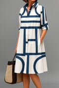 Ramona™ | Vestido Midi Rayas Azul Marino