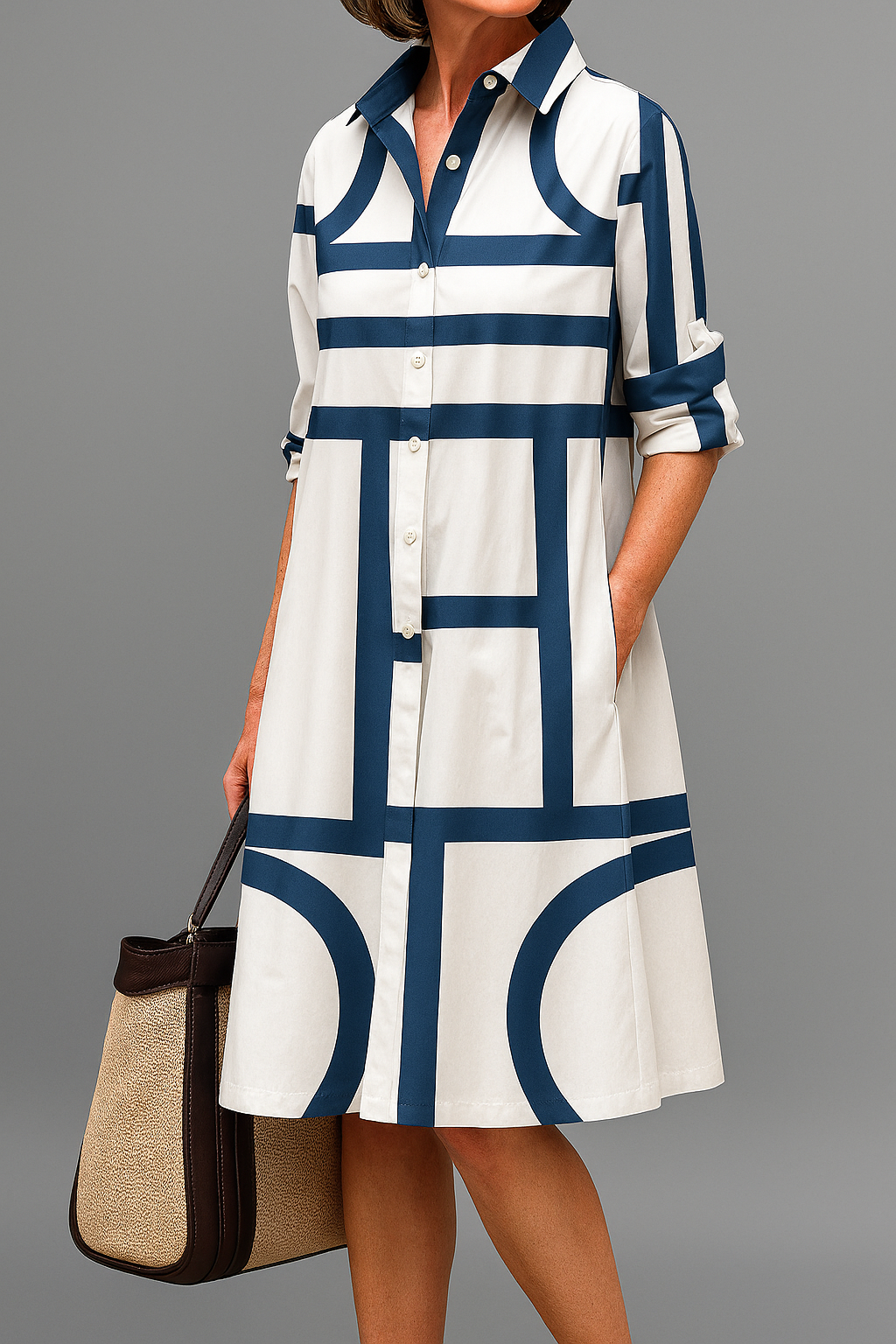 Ramona™ | Vestido Midi Rayas Azul Marino
