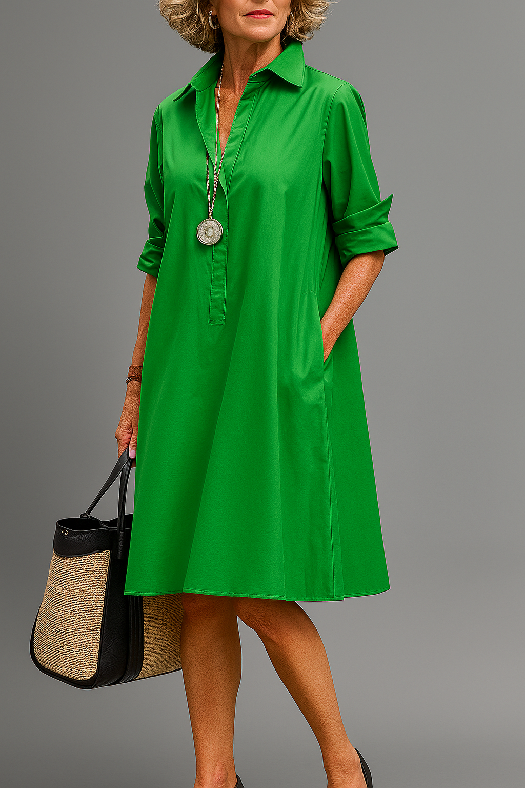 Sabina™ | Vestido Midi Verde Esmeralda