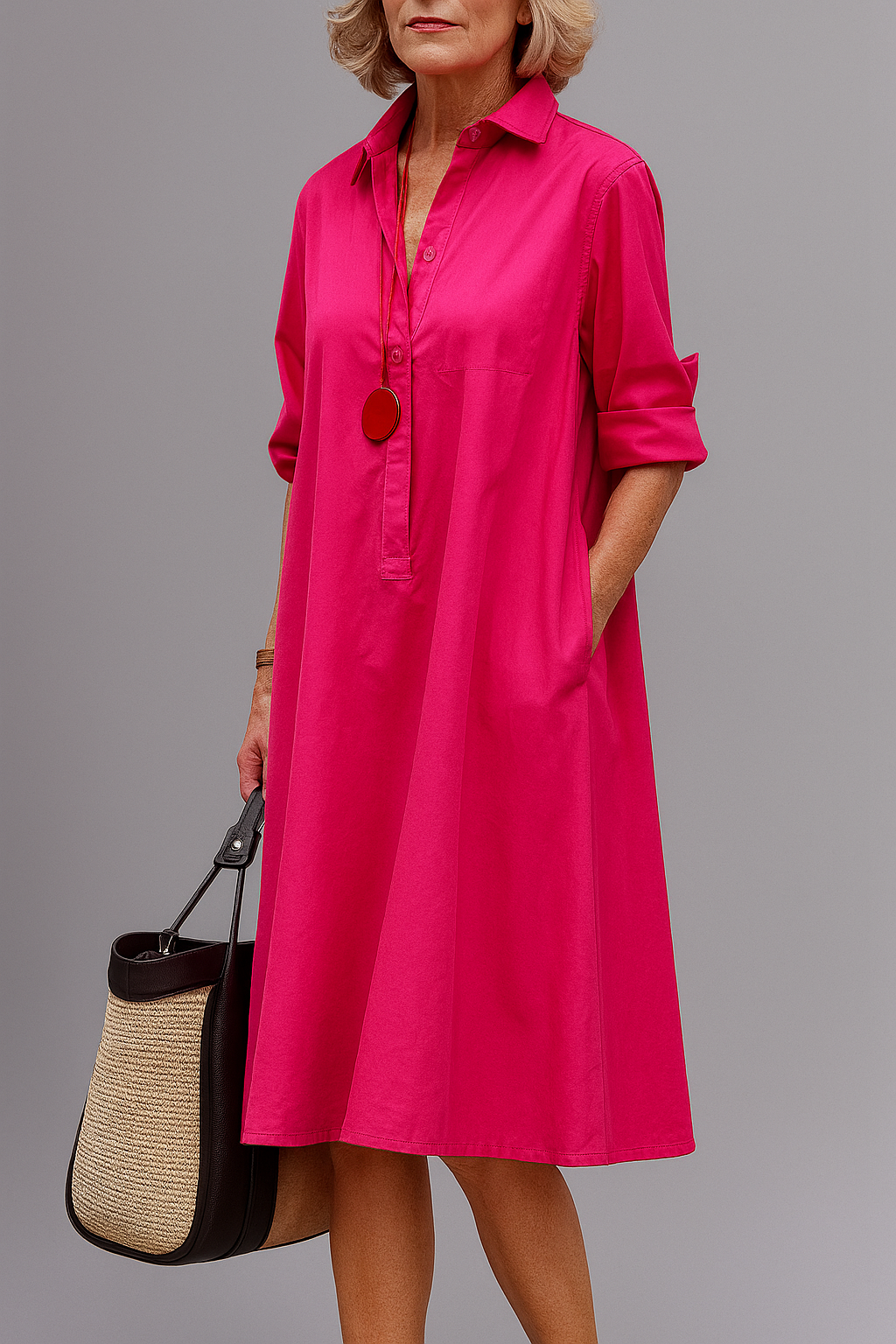 Maravillas™ | Vestido Midi Rosa Fucsia