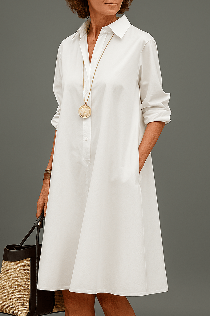 Ludovina™ | Vestido Midi Blanco Estilo Camisero