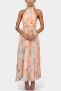 Alaia Vestido con Estampado Aquarelle y Cuello Halter