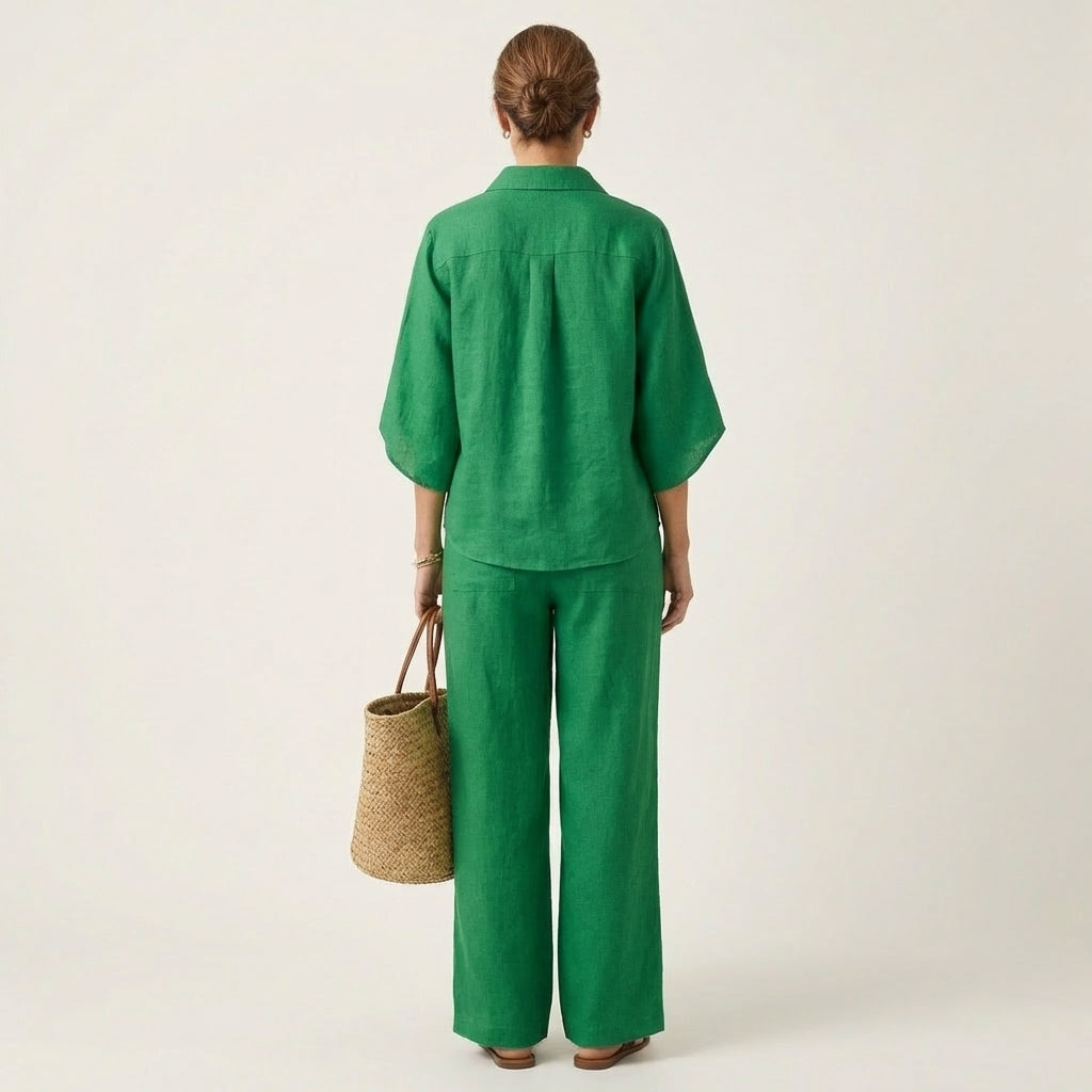 Zenaida™ | Conjunto de Lino con Cuello Mao