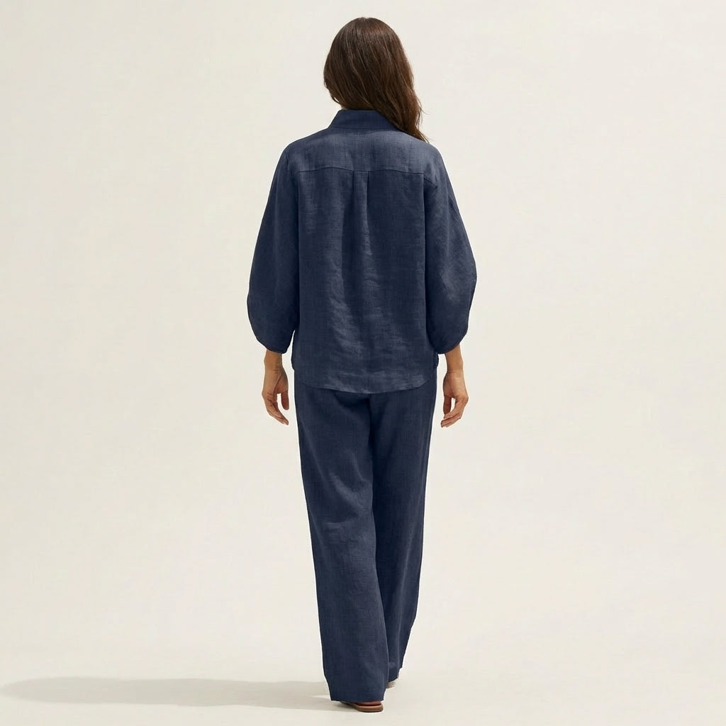 Zenaida™ | Conjunto de Lino con Cuello Mao