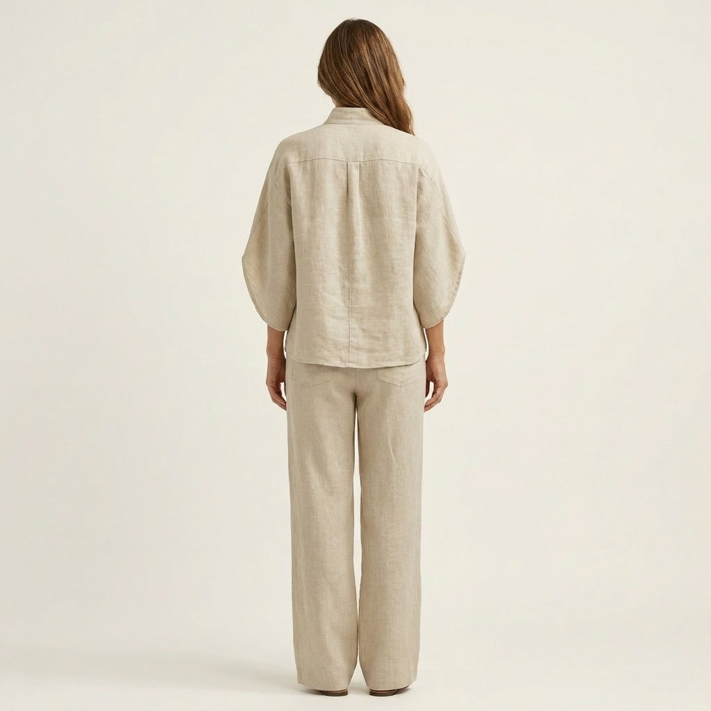 Zenaida™ | Conjunto de Lino con Cuello Mao
