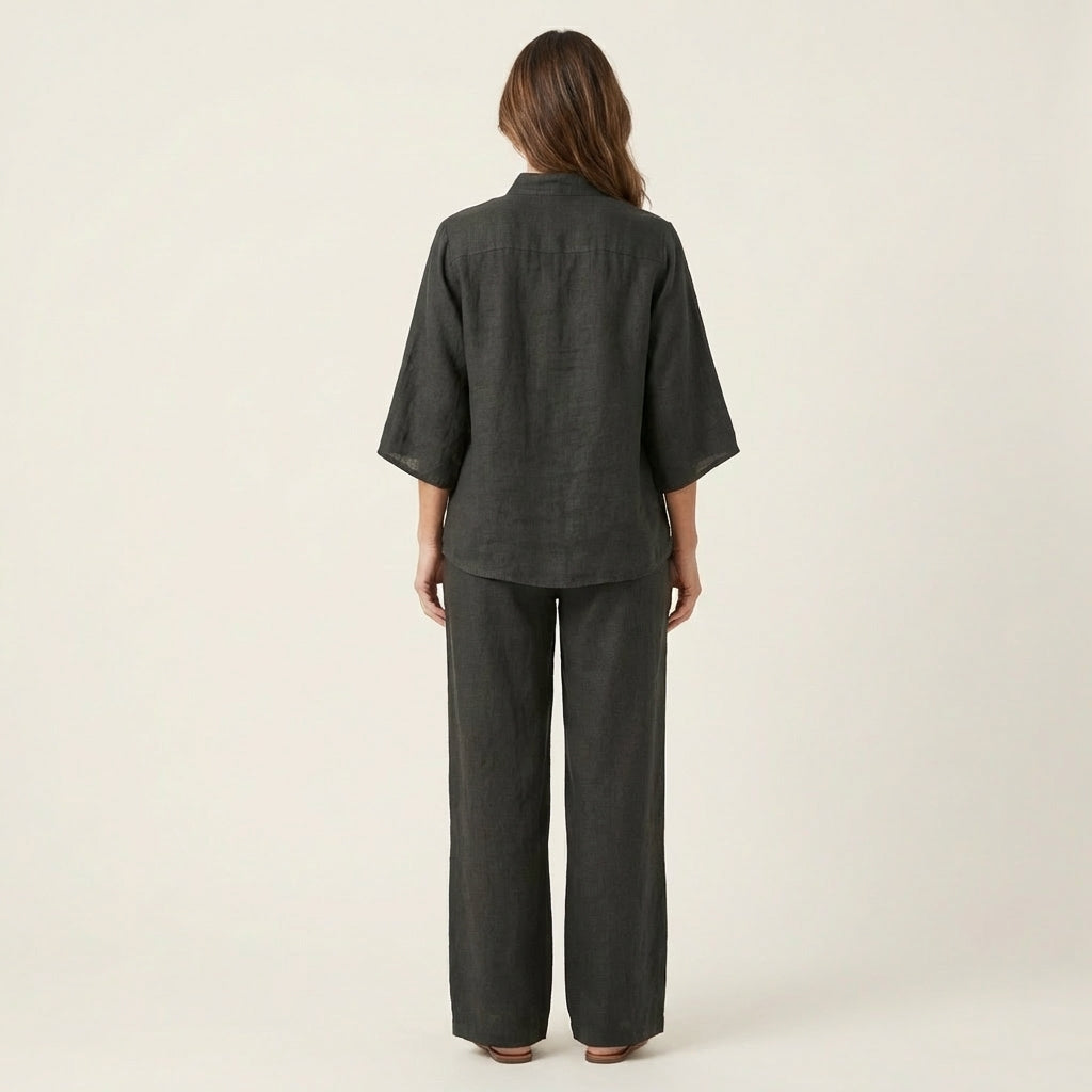 Zenaida™ | Conjunto de Lino con Cuello Mao