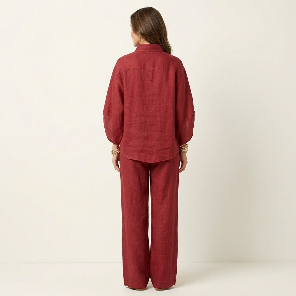 Zenaida™ | Conjunto de Lino con Cuello Mao