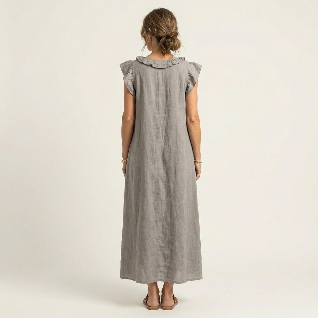 Josefina™ | Vestido de Lino con Volante en el Escote