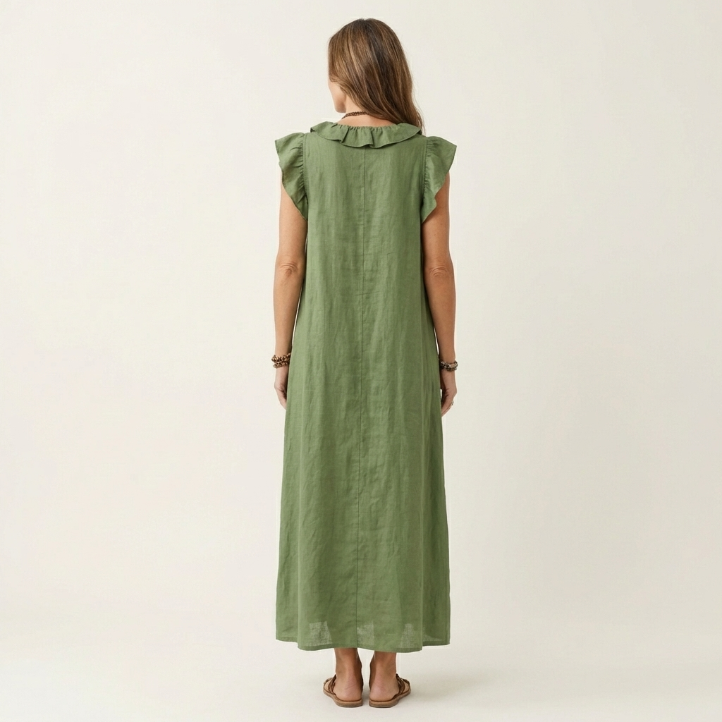 Josefina™ | Vestido de Lino con Volante en el Escote