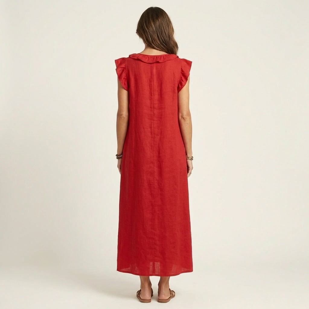 Josefina™ | Vestido de Lino con Volante en el Escote