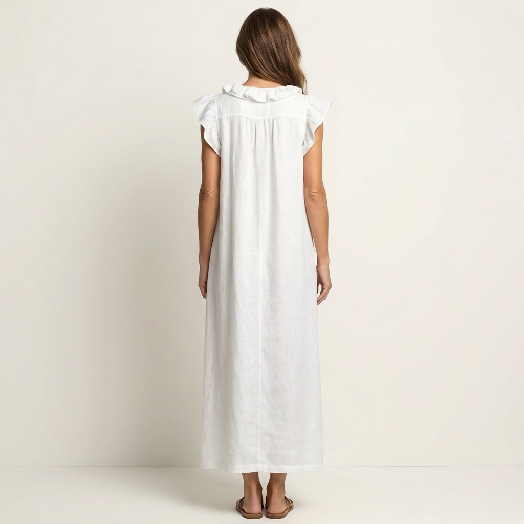Josefina™ | Vestido de Lino con Volante en el Escote