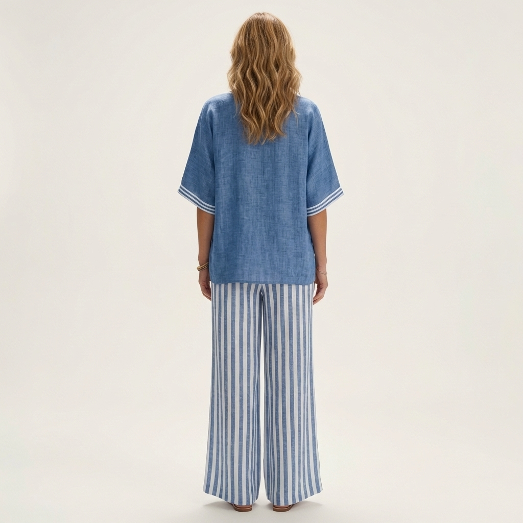 Julieta™ | Conjunto de Top con Ribete y Pantalón de Rayas