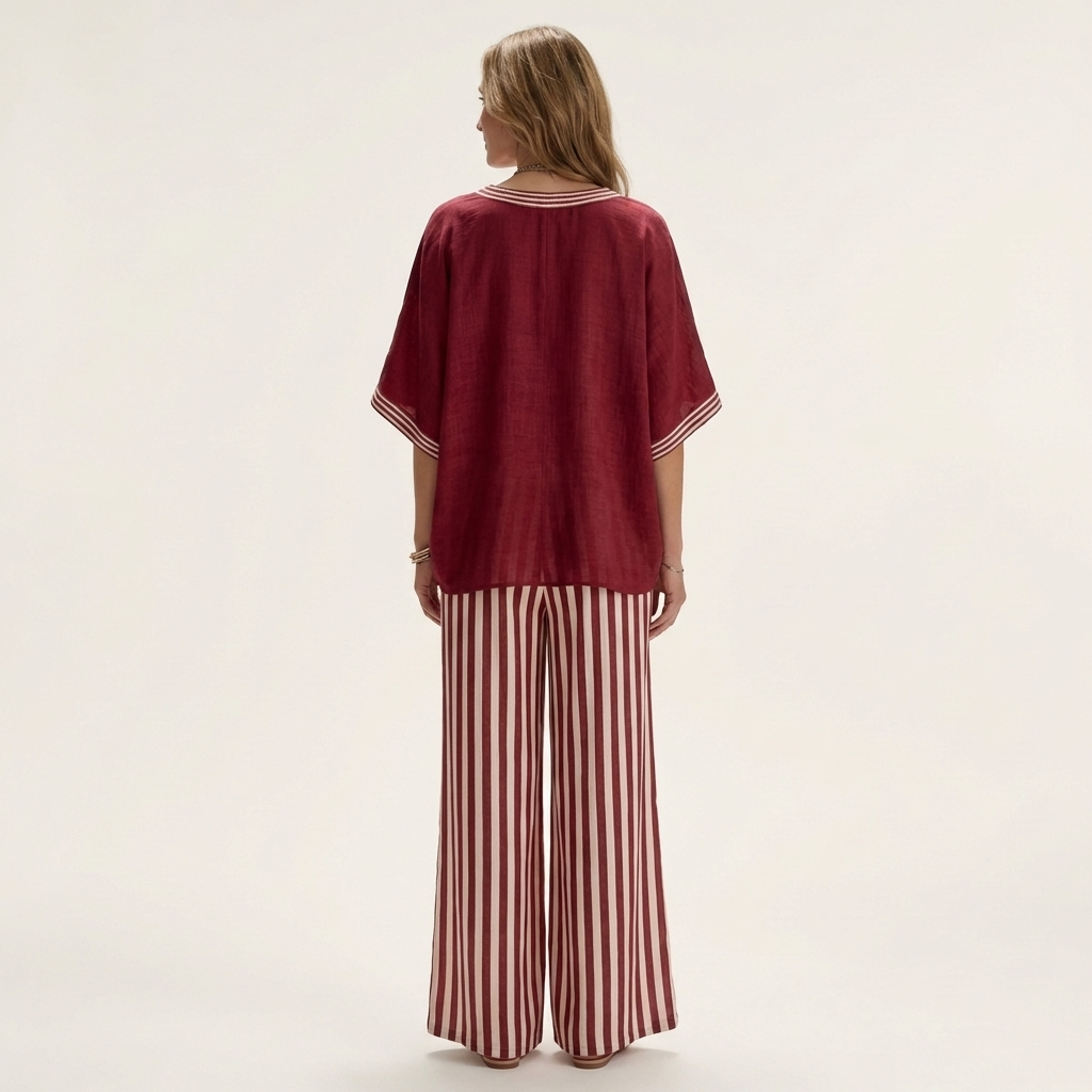 Julieta™ | Conjunto de Top con Ribete y Pantalón de Rayas