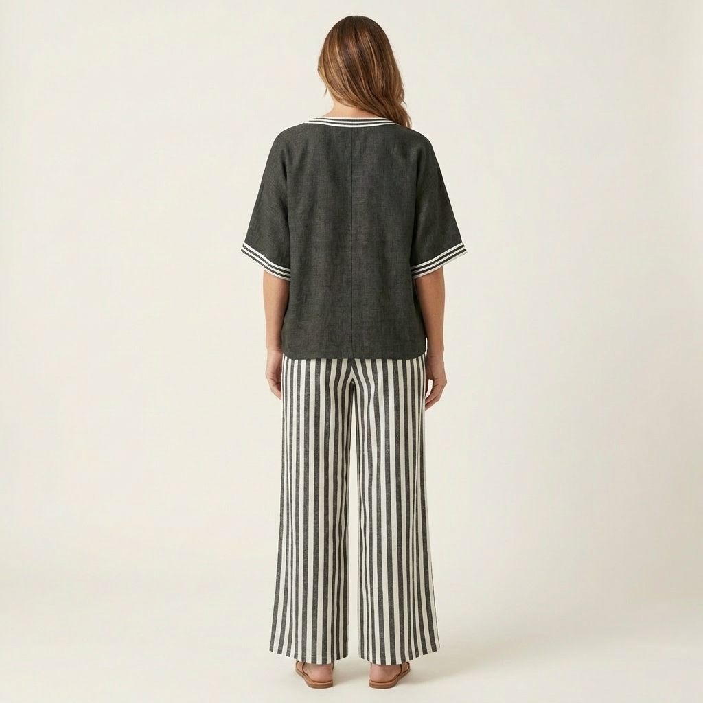 Julieta™ | Conjunto de Top con Ribete y Pantalón de Rayas