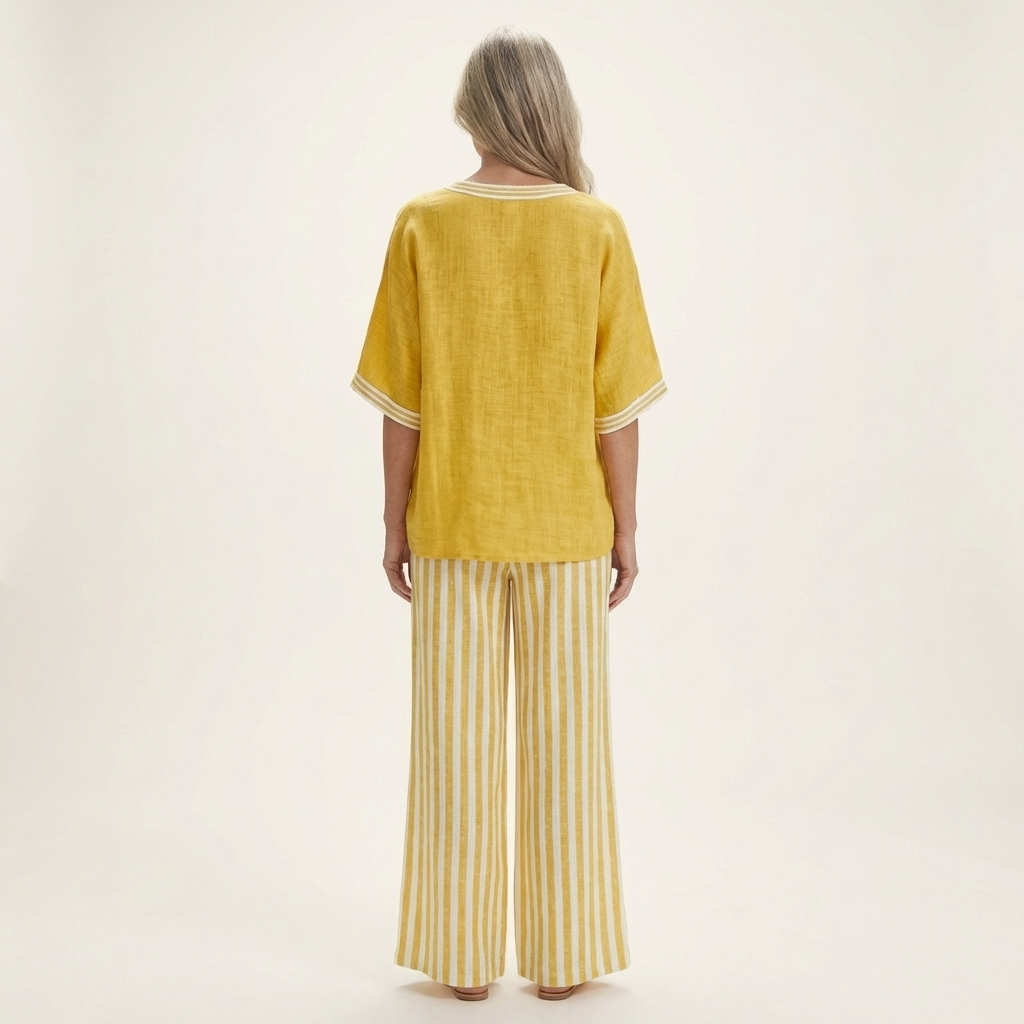 Julieta™ | Conjunto de Top con Ribete y Pantalón de Rayas