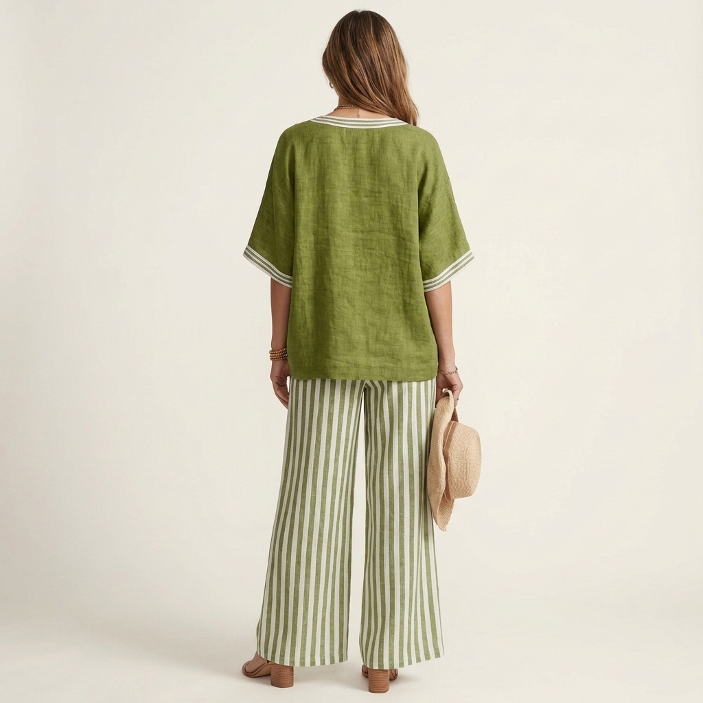 Julieta™ | Conjunto de Top con Ribete y Pantalón de Rayas