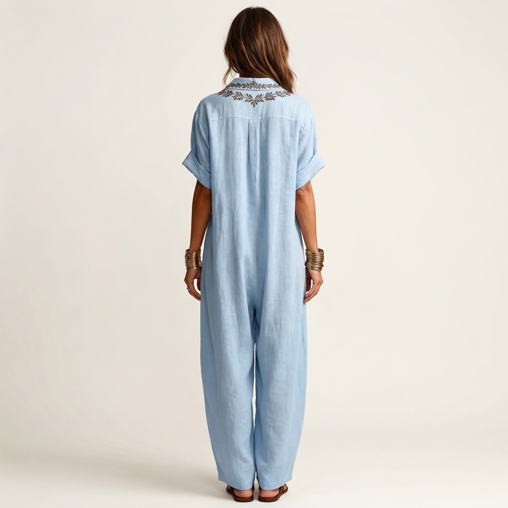 Micaela™ | Vestido Largo de Lino con Escote Bordado