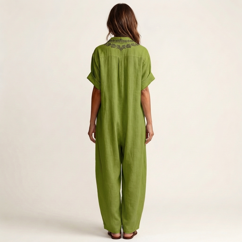 Micaela™ | Vestido Largo de Lino con Escote Bordado