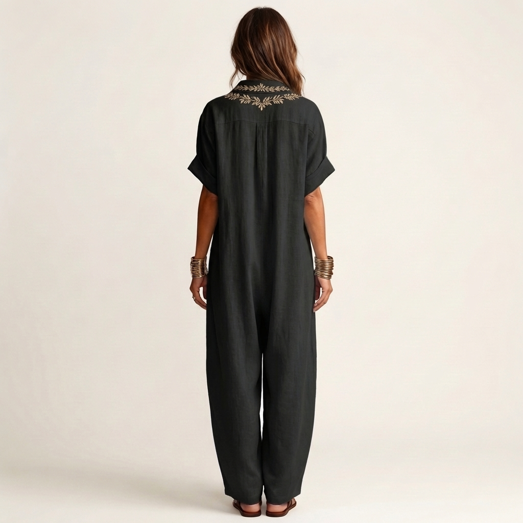 Micaela™ | Vestido Largo de Lino con Escote Bordado