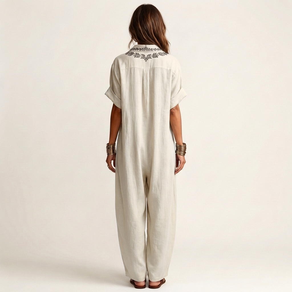 Micaela™ | Vestido Largo de Lino con Escote Bordado