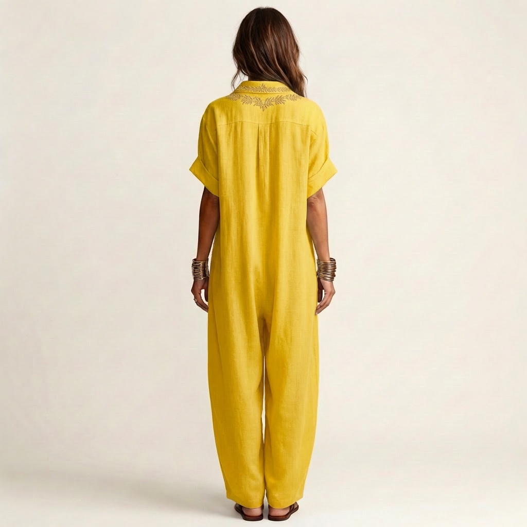 Micaela™ | Vestido Largo de Lino con Escote Bordado