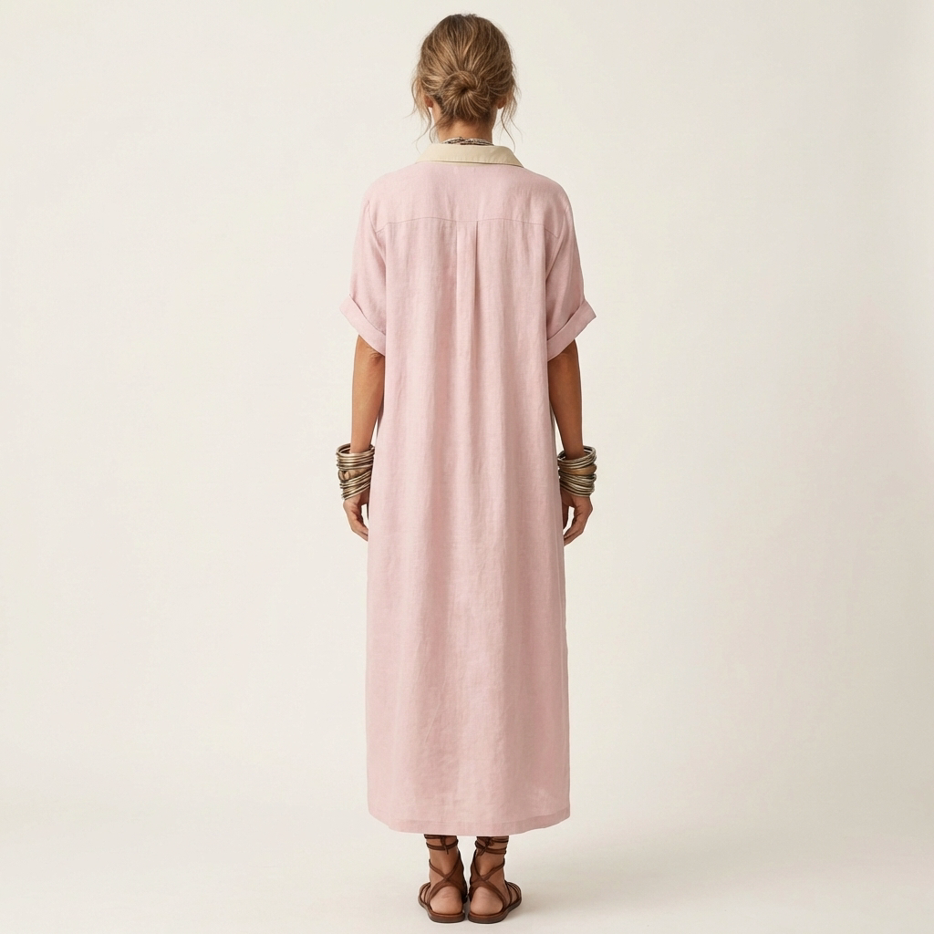 Sagrario™ | Vestido Camisero Largo con Cuello en Contraste
