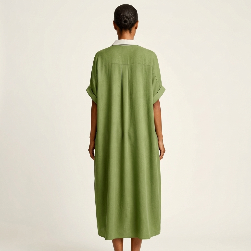 Sagrario™ | Vestido Camisero Largo con Cuello en Contraste