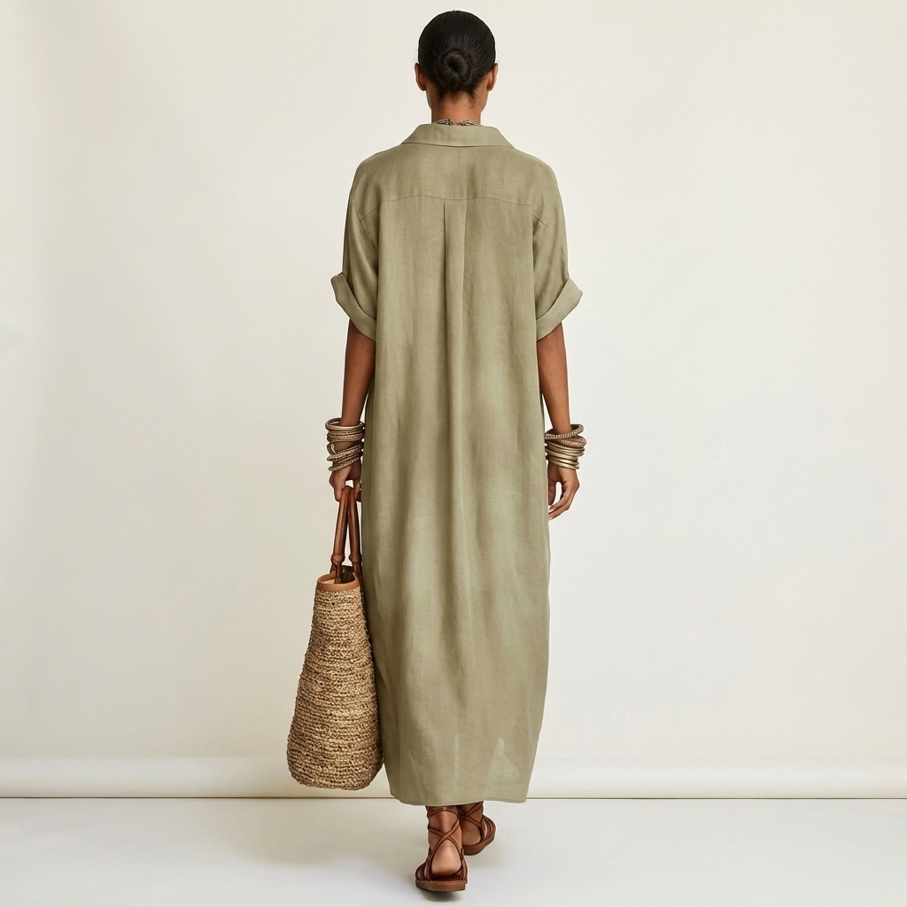 Sagrario™ | Vestido Camisero Largo con Cuello en Contraste