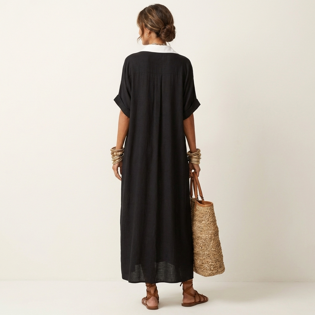 Sagrario™ | Vestido Camisero Largo con Cuello en Contraste
