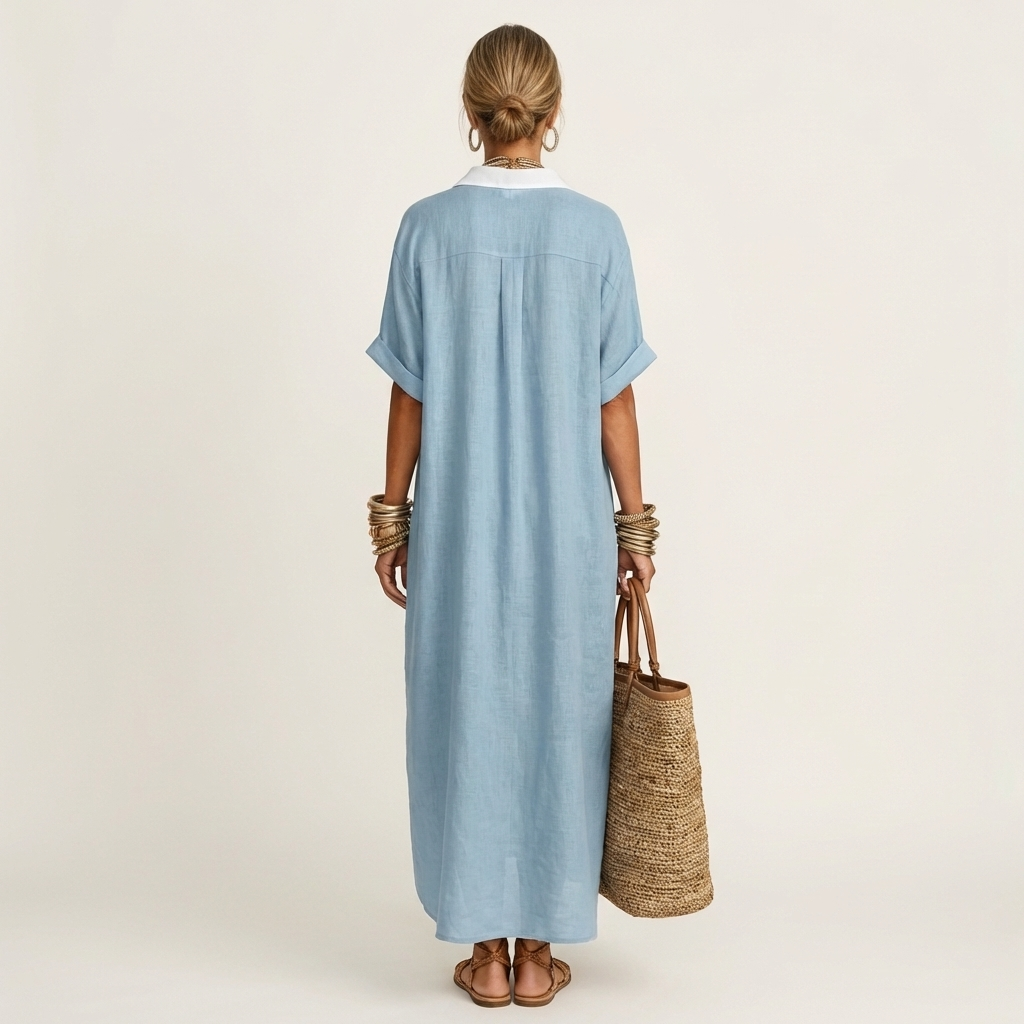 Sagrario™ | Vestido Camisero Largo con Cuello en Contraste