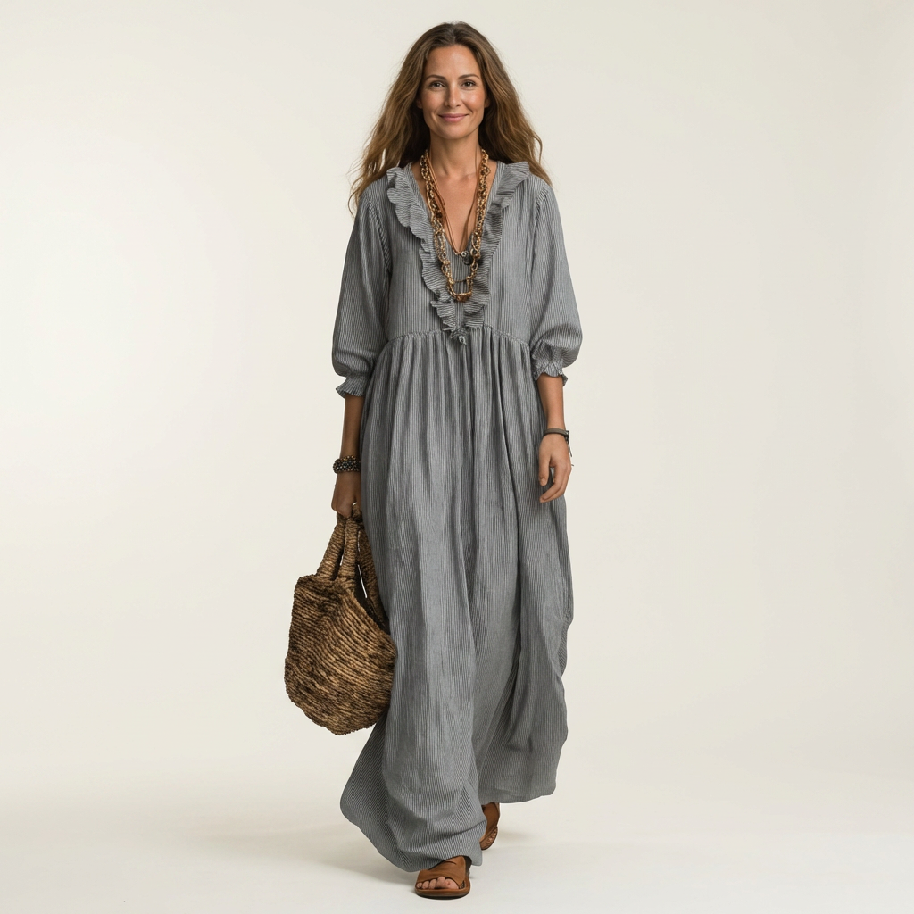 Paulina™ | Vestido Largo con Volante y Manga Farol