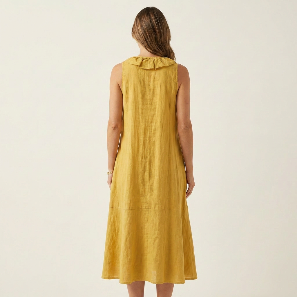 Vicenta™ | Vestido Largo de Lino con Volante Frontal