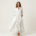 Balbina™ | Vestido Largo con Cuello Mao y Volante Doble