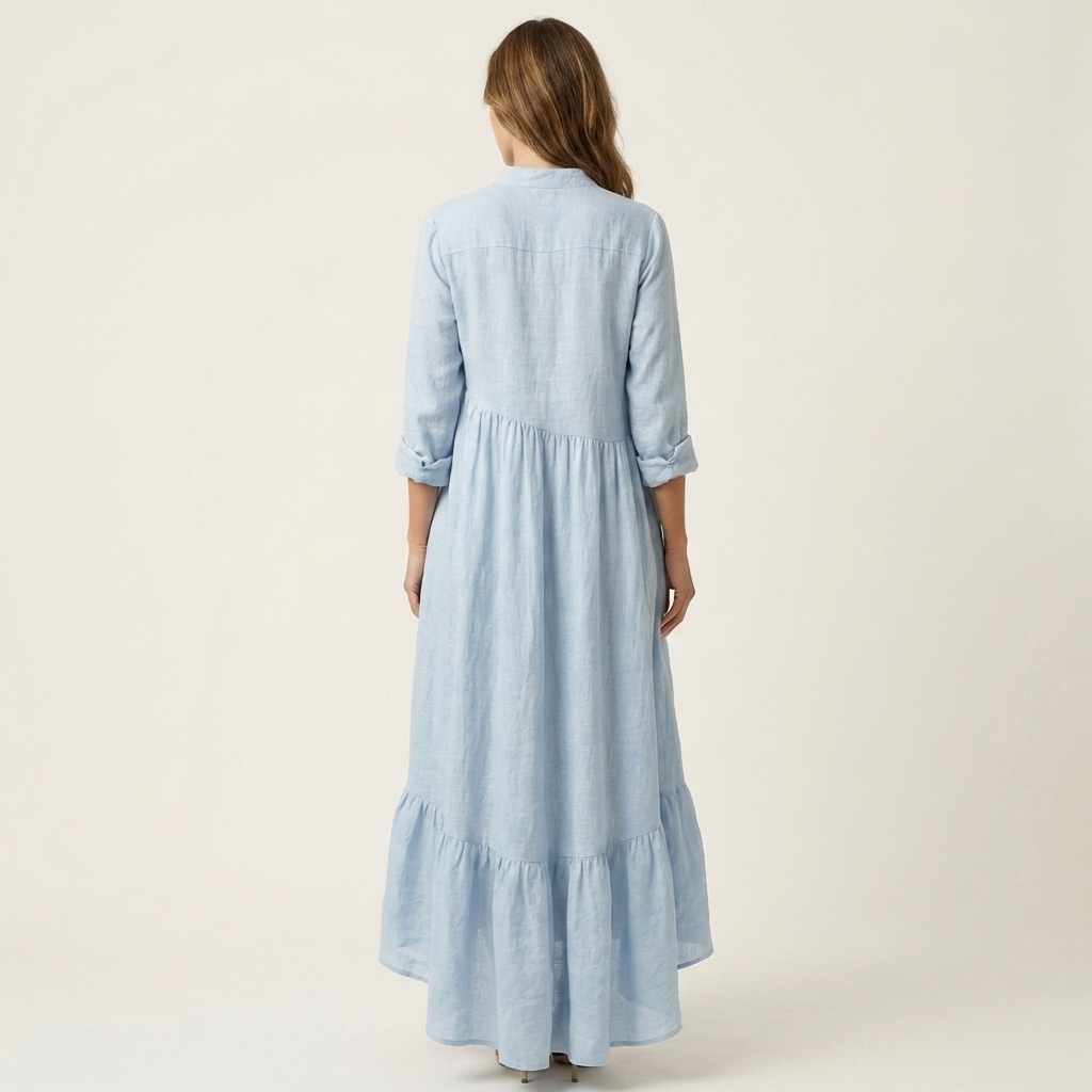 Balbina™ | Vestido Largo con Cuello Mao y Volante Doble