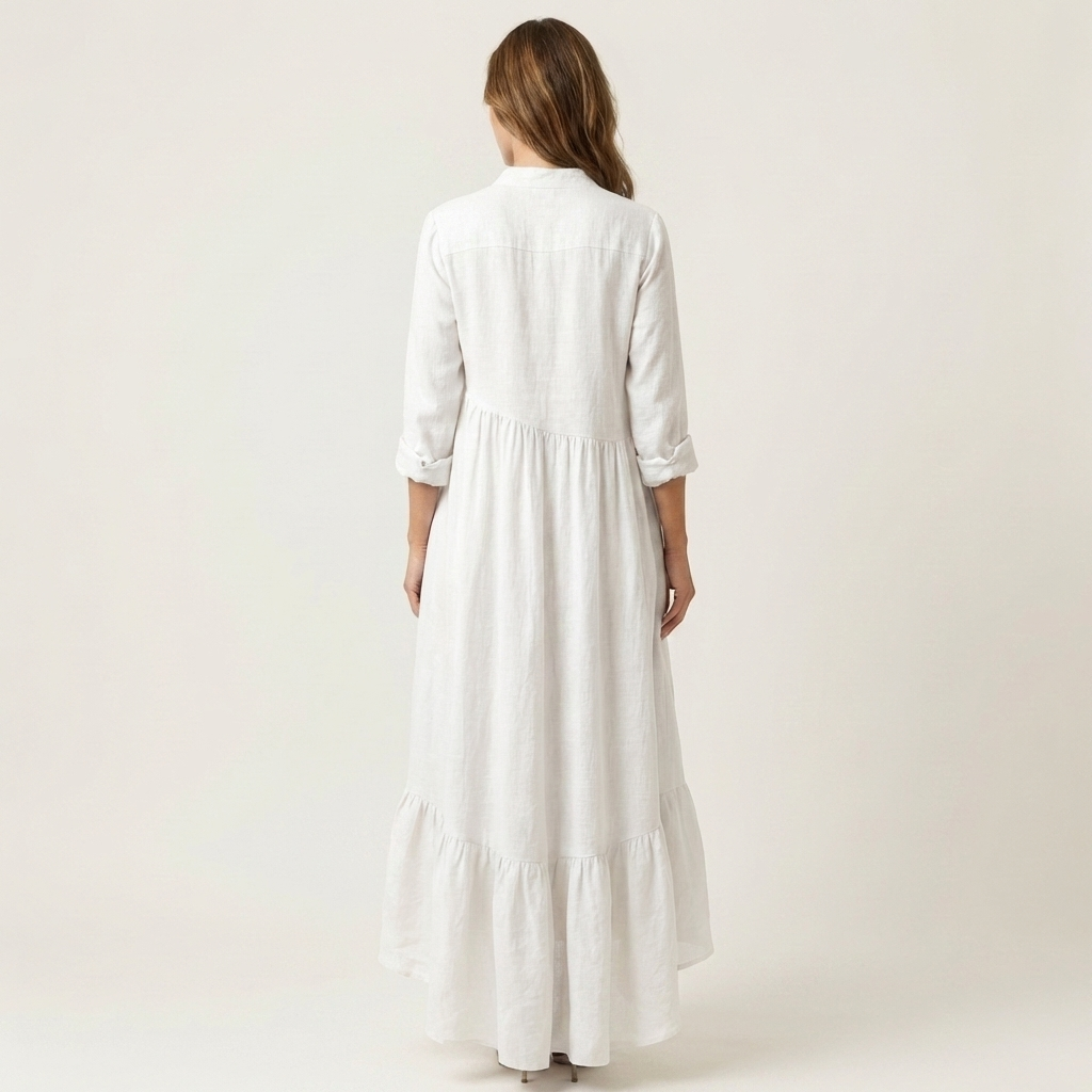 Balbina™ | Vestido Largo con Cuello Mao y Volante Doble
