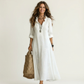 Sabina™ | Vestido Largo de Lino con Bordado Floral