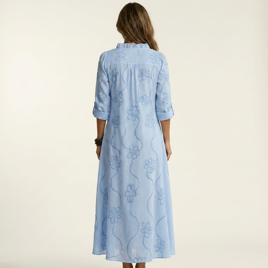 Sabina™ | Vestido Largo de Lino con Bordado Floral