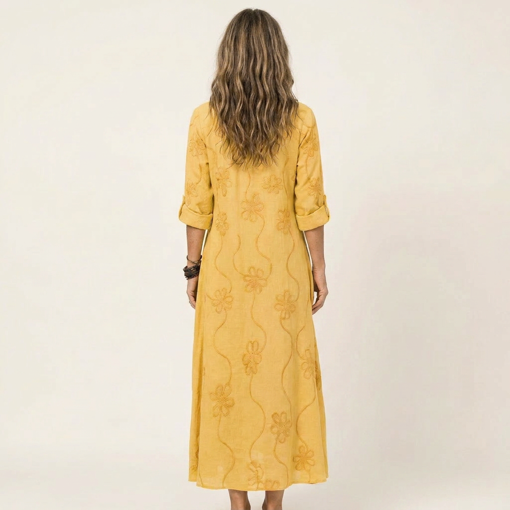 Sabina™ | Vestido Largo de Lino con Bordado Floral