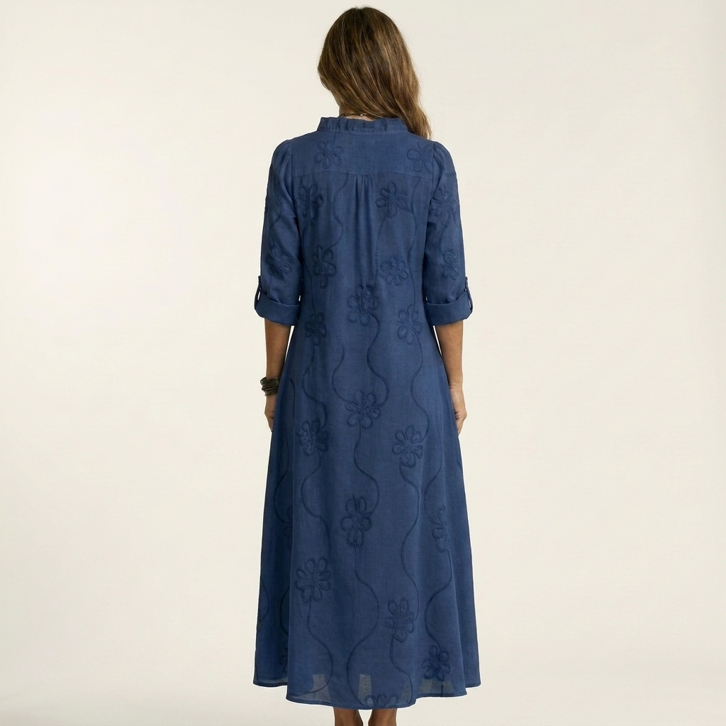Sabina™ | Vestido Largo de Lino con Bordado Floral