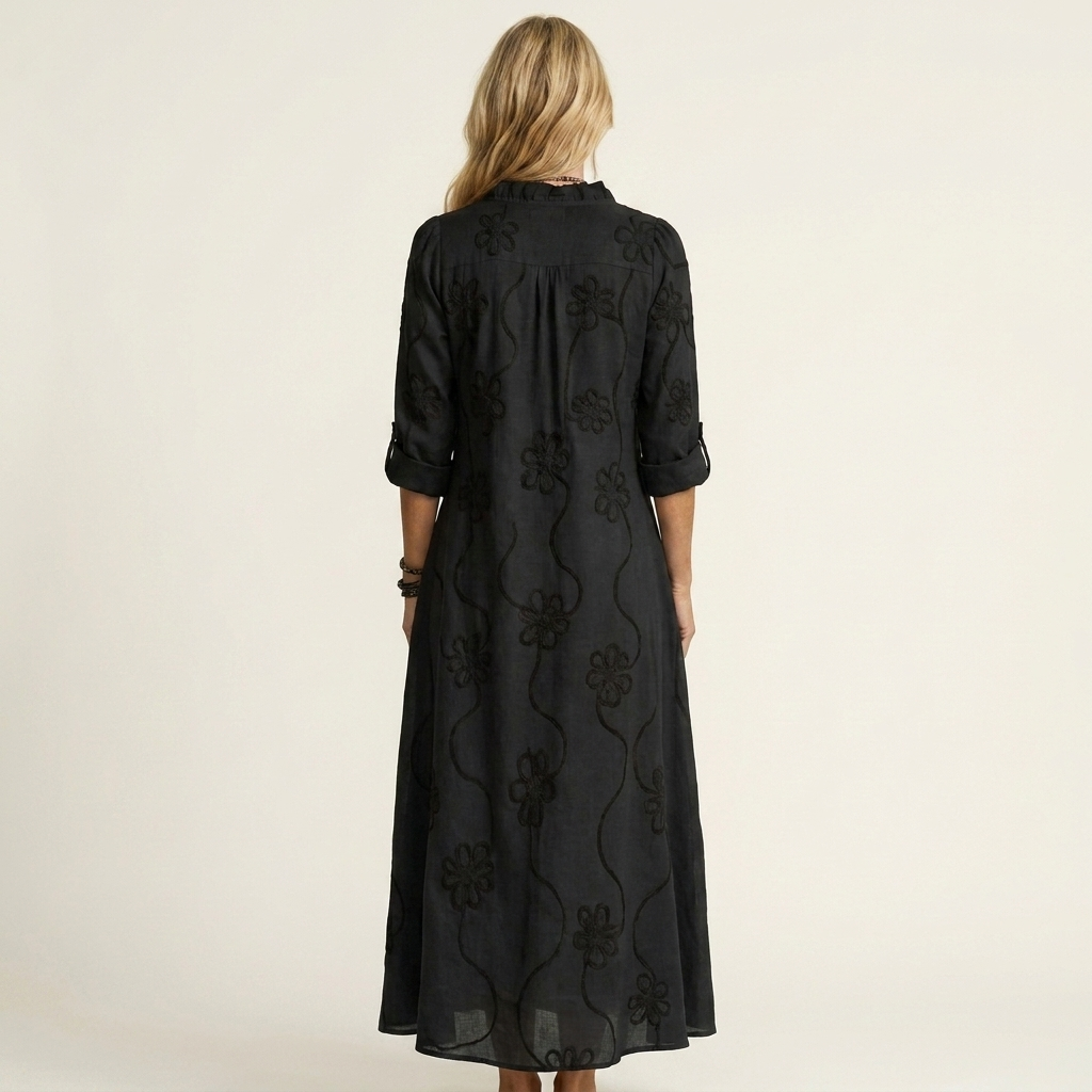 Sabina™ | Vestido Largo de Lino con Bordado Floral
