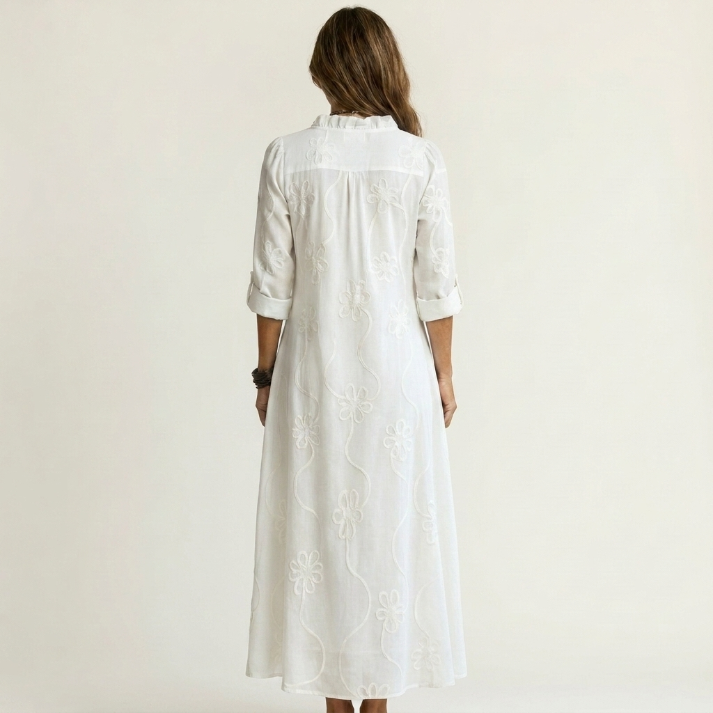 Sabina™ | Vestido Largo de Lino con Bordado Floral