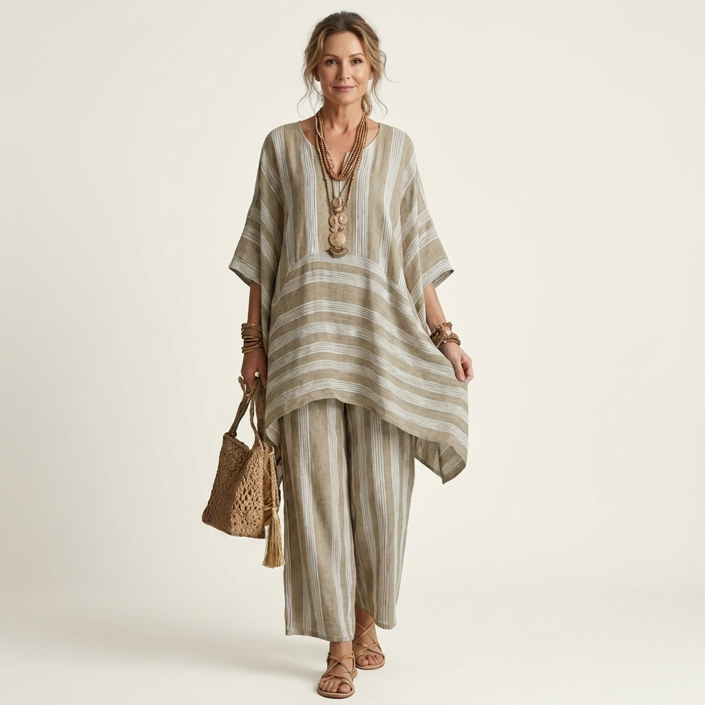 Clara™ | Conjunto de Lino a Rayas de Dos Piezas