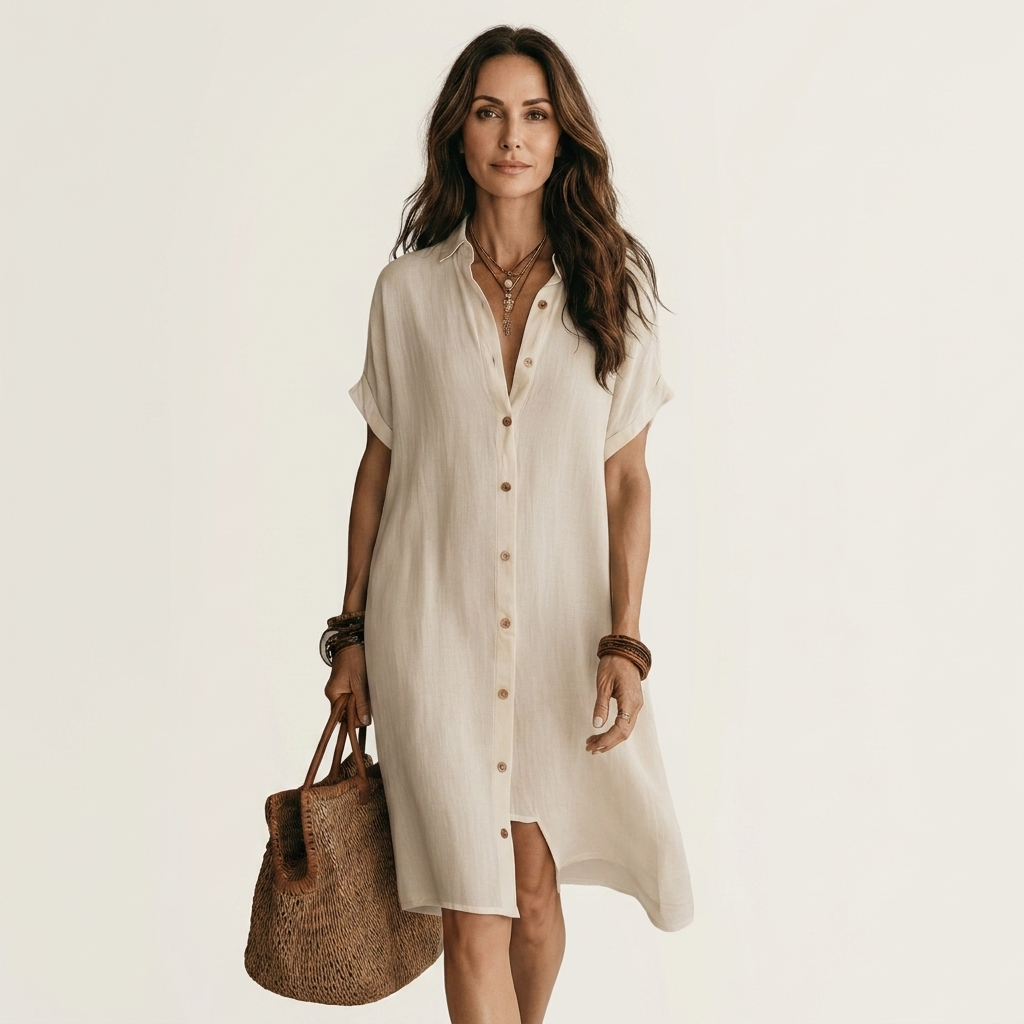 Severina™ | Vestido Camisero Midi de Lino