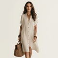 Severina™ | Vestido Camisero Midi de Lino