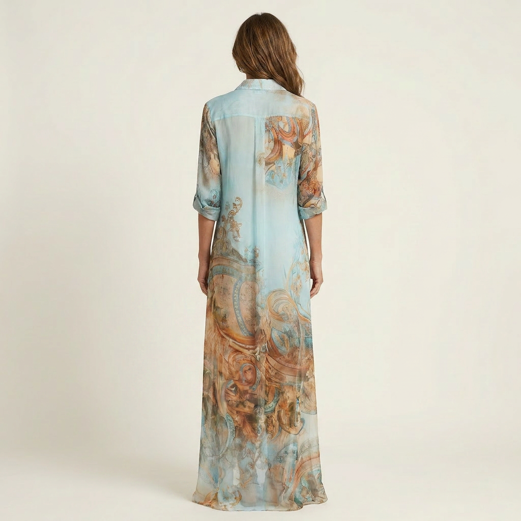 Teodora™ | Vestido Camisero Largo con Estampado Barroco